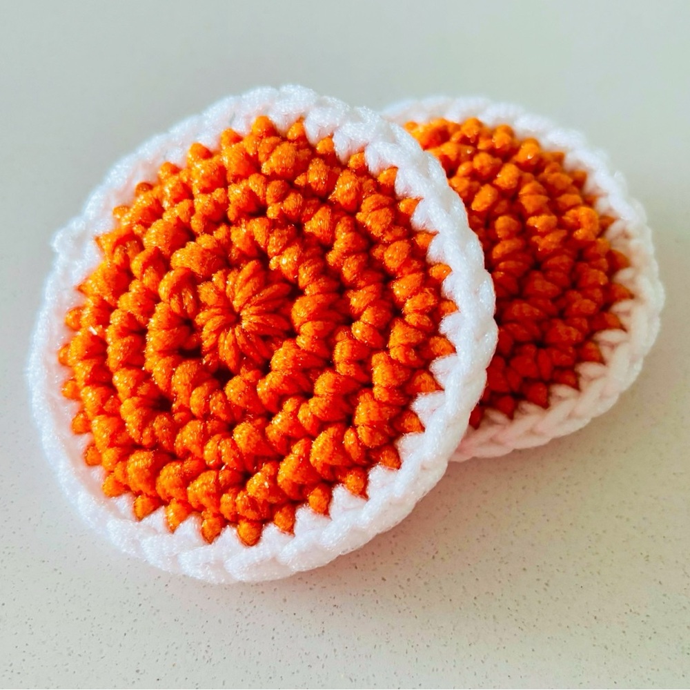 Handmade Orange and White Crochet Dish Scrubbies